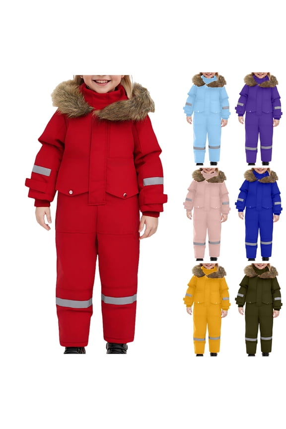 Kids Girls Boys Snow Suits One Piece Snowsuits Winter Warm Outdoor Ski Suits Waterproof Windproof Snowboard Jumpsuits (Yellow, 6-7 Years)