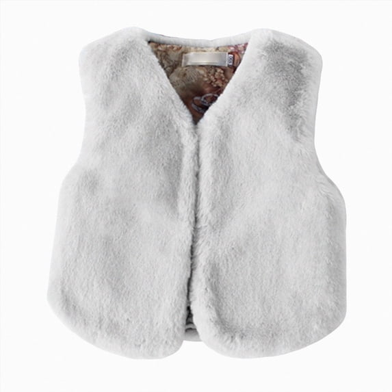 Ulanda Kids Girls Faux-Fur Vest Winter Padded Open Front Sherpa Sleeveless Outwear Toddler Thick Fuzzy Warm Fleece Jackets (Light Gray, 6-7 Years)
