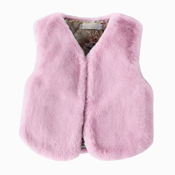 Ulanda Kids Girls Faux-Fur Vest Winter Padded Open Front Sherpa Sleeveless Outwear Toddler Thick Fuzzy Warm Fleece Jackets (Light Pink, 4-5 Years)