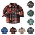 thumbnail image 1 of Ulanda Kids Little Boys Girls Baby Long Sleeve Button Down Red Plaid Flannel Shirt Plaid Girl Boy (Blue, 18-24 Months), 1 of 5