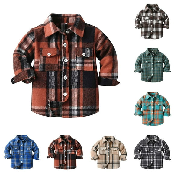 Ulanda Kids Little Boys Girls Baby Long Sleeve Button Down Red Plaid Flannel Shirt Plaid Girl Boy (Blue, 18-24 Months)