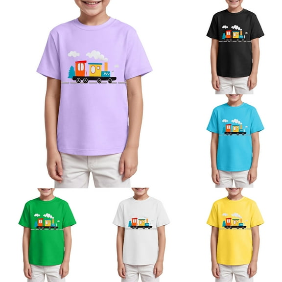 Ulanda Kids Steam Locomotive Engine Shirt Train Toddler Boys T-Shirt (Sky Blue, 3-4 Years)