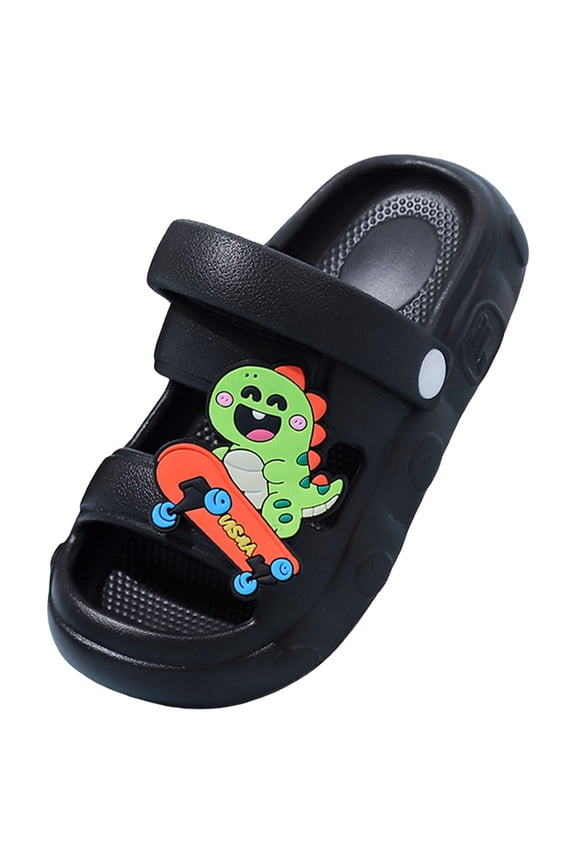 Kids Summer Clogs Boys Girls Slide Sandals Adjustable Toddler Indoor Outdoor Slippers Children Beach Pool Shoes (Black, 13)