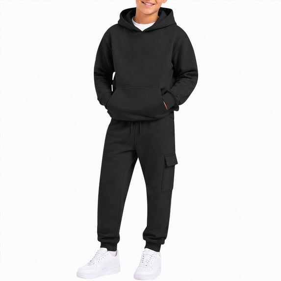 Ulanda Kids Sweatsuits 2 Piece Set Boys Girls Athletic Tracksuit Tween Trendy Jogging Suits Fall Winter Sweatpants Hoodie (Black, 2-3 Years)