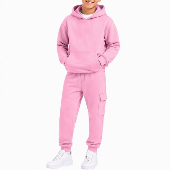 Ulanda Kids Sweatsuits 2 Piece Set Boys Girls Athletic Tracksuit Tween Trendy Jogging Suits Fall Winter Sweatpants Hoodie (Pink, 9-10 Years)