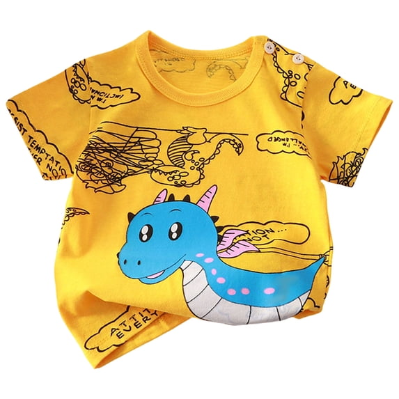 Ulanda Kids T-Shirt Cotton Boys Short Sleeve Tee Cartoon Graphic Top for Toddler Baby Boy Casual Summer (Yellow, 2-3 Years)