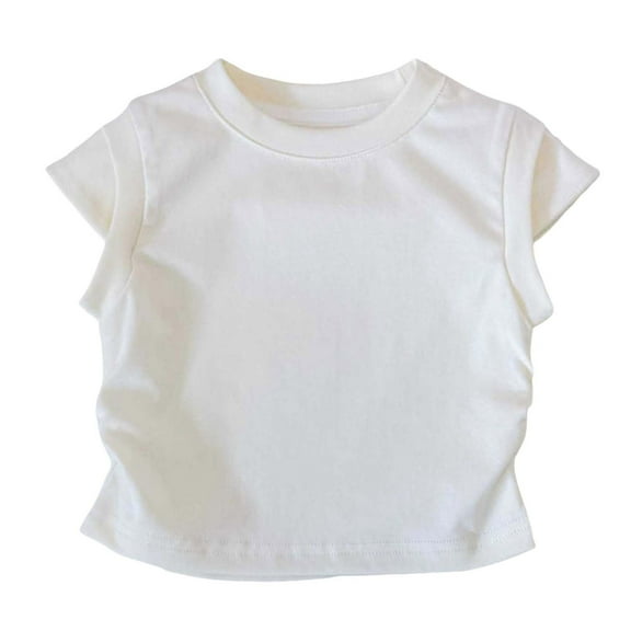 Ulanda Kids' Tees Crewneck Cotton Solid T-Shirts Boys Girls Short Sleeve Toddler Comfort Soft T-Shirt Undershirt Tops (Beige, 1-2 Years)
