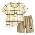 thumbnail image 1 of Ulanda Kids Toddler Boy Clothes Outfits Bear Print Tee + Plaid Shorts 2 Pieces Summer Shorts Set (Khaki, 3-4 Years), 1 of 4