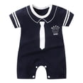 thumbnail image 1 of Ulanda Little Baby Boys Footless Pajamas Modal Short Sleeve Romper Jumpsuit Sleep and Play (Navy, 12-18 Months), 1 of 4