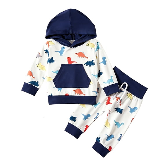 Ulanda Toddler Boy Clothes Baby Outfits Colorful Dinosaur Hoodie & Jogger Pants 2Pcs Winter Clothing Sets 18M-5 Years (White, 6-9 Months)