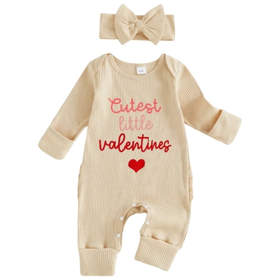 Ulanda My First Valentines Baby Girl Outfit Cute Valentines Onesie Long Sleeve Romper Jumpsuit Girl Outfits Clothes (Beige, NewBorn)