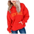 thumbnail image 1 of Ulanda New York Hoodies for Teen Girls Letter Print Graphic Hoodie Long Sleeve Hooded Sweatshirt Casual Pullover Tops (Red, 5-6 Years）, 1 of 4