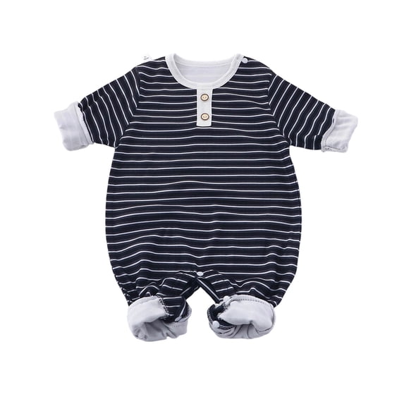 Ulanda Newborn Baby Boy Fall Romper Striped Long Sleeve Jumpsuit Infant Clothes (Black, 6-9 Months)