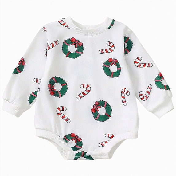 Ulanda Newborn Baby Boy Girl Christmas Outfit Christmas Sweatshirt Romper Long Sleeve Bubble Bodysuit Fall Winter Clothes (White, 9-12 Months)