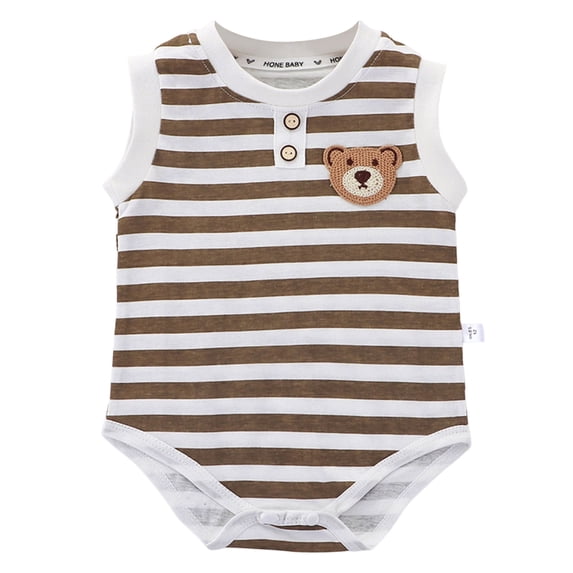 Ulanda Newborn Baby Boy Romper Embroidery Sleeveless Bubble Clothes Stripe Bodysuit Cute Infant One Piece Summer Outfit (Coffee, 3-6 Months)