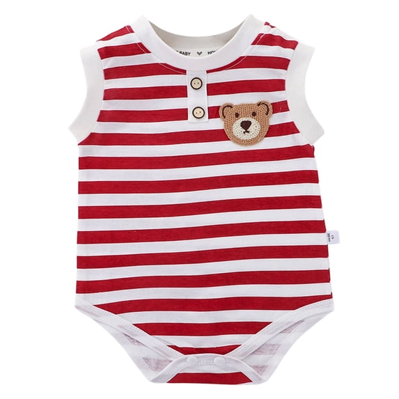 Ulanda Newborn Baby Boy Romper Embroidery Sleeveless Bubble Clothes Stripe Bodysuit Cute Infant One Piece Summer Outfit (Red, 6-12 Months)