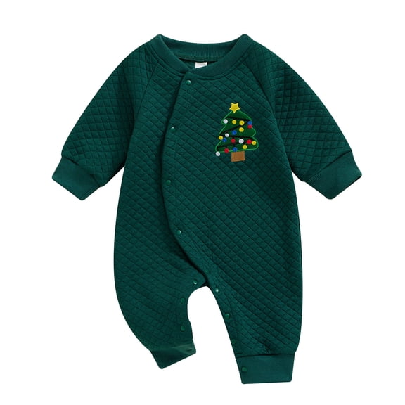 Ulanda Baby Christmas Romper Long Sleeve Button Jumpsuits My First Christmas Outfit One Piece (Green, 0-3 Months)