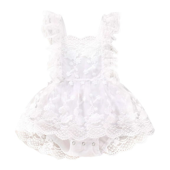Ulanda Newborn Baby Girl Lace Rompers Birthday Princess Dress Mesh Jumpsuits Tulle One-Piece Headband Summer Onesie (White, 18-24 Months)