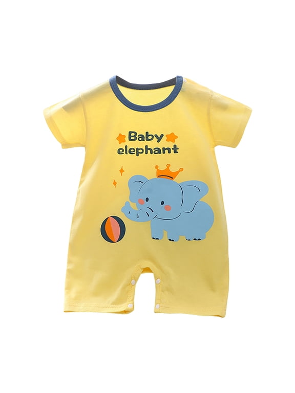 Newborn Infant Baby Boy Girl Summer Short Jumpsuit Short Sleeve Cute Print One Piece Romper Bodysuit Outfit (Light Yellow, 6-9 Months)