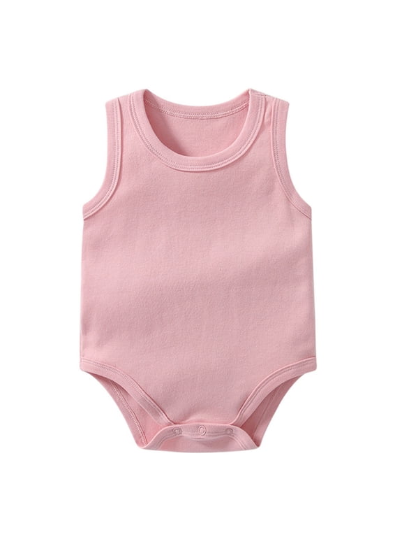 Newborn Infant Boy Girl Sleeveless Tank Top Cotton One-Pieces Rompers Summer Fall Baby Undershirt Clothes Outfit (Pink, 6-9 Months)