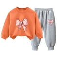 thumbnail image 1 of Ulanda Outfits Tracksuits for Children Boy Girl Kawaii Crochet 2 Piece Knit Top Pants Outfits Sweatshirt Tracksuits Kid (Orange, 7-8 Years), 1 of 5
