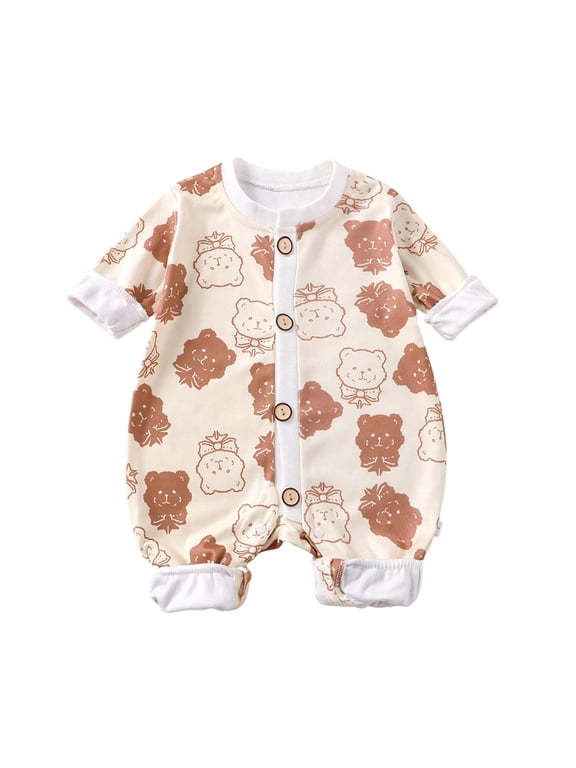 Panda Branches White Baby Newborn One-Piece Pajamas Footie Long Sleeve Romper Pjs for Boy Girl Kids (Brown, 6-9 Months)