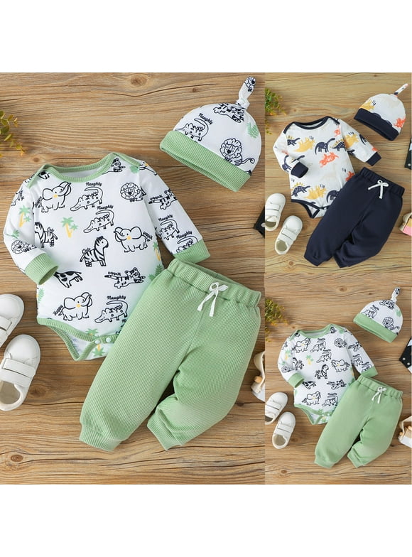 Preemie Baby Boys Outfits Dinosaur Bodysuit Romper Short Pants Hats 3Pcs Summer Clothes Set (Blue, 6-9 Months)