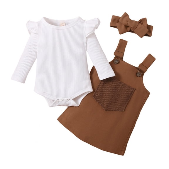 Ulanda Preemie Newborn Infant Baby Girls Clothes 3PCS Ribbed Bodysuit Set Fall Winter Outfits (Brown, 12-18 Months)