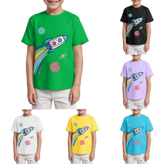 Ulanda Rock T Shirt for Toddler Boys Kids Short Sleeve Shirts Spaceship (Black, 11-12 Years)