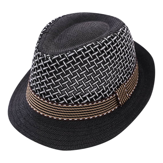 Ulanda Straw Fedora Hats Kids Jazz Hat Summer Panama Trilby Hat Floppy Roll Up Brim Beach Sun Cap for Boys Girls 2-8 Years (Black, One Size)