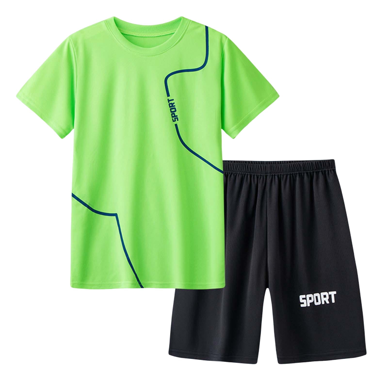 Teen Boys Clothes Summer Outfits Quick Dry Athletic Short Sleeve Boys' Shorts Set for Kids Clothes 7-14 Years (Green, 15-16)