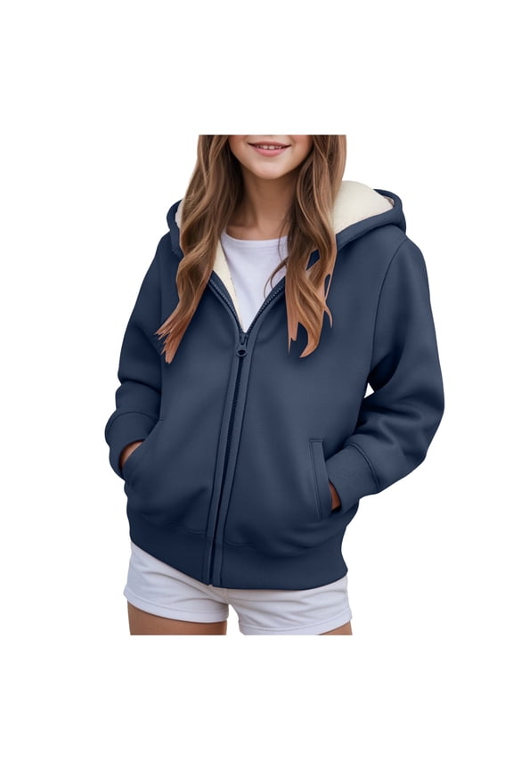 Teen Girls Oversiezd Zip Up Sweatshirts Cute Fleece Kids Hoodies Youth Long Sleeve Fleece Active Sport Jacket Coat (Navy, 13-14 Years)