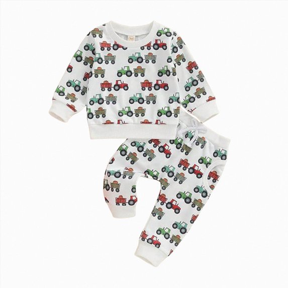 Ulanda Toddler Baby Boy Clothes Fall Winter Outfit Long Sleeve Sweatshirts Pant Infant Baby Farm Clothes (White, 18-24 Months)