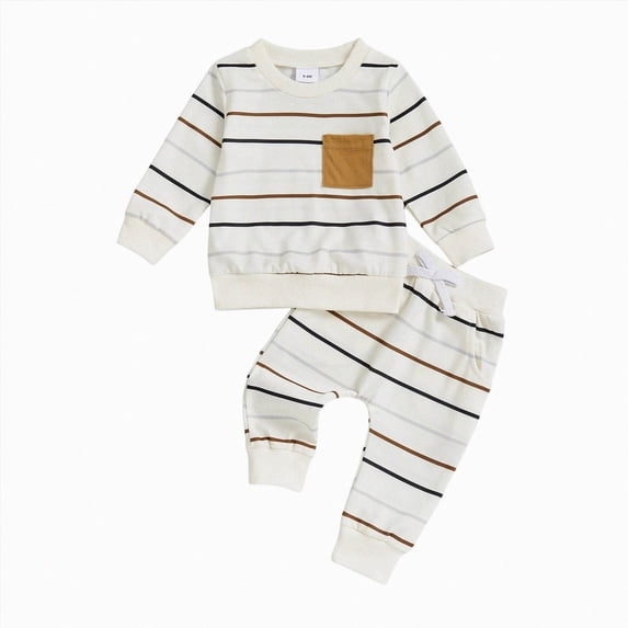 Ulanda Toddler Baby Boy Clothes Long Sleeve Sweatshirt Pants Set Fall Winter Outfits (White, 0-6 Months)