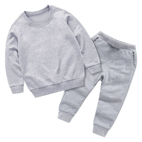 Ulanda Toddler Baby Boy Clothes Winter Solid Long Sleeve Pullover Sweatshirt Pants 2Pcs Fall Outfits Sweatsuit Set 24M-6Y (Grey, 7-8 Years)