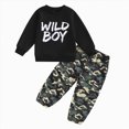 thumbnail image 1 of Ulanda Toddler Baby Boy Fall Clothes Long Sleeve Pullover Sweatshirt Tops Camouflage Pants 2Pcs Letter Print Outfit Set (Black, 5-6 Years), 1 of 4