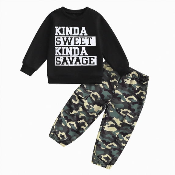 Ulanda Toddler Baby Boy Fall Clothes Long Sleeve Pullover Sweatshirt Tops Camouflage Pants 2Pcs Letter Print Outfit Set (Camouflage, 4-5 Years)