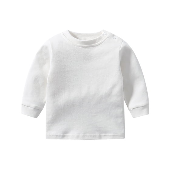 Ulanda Toddler Baby Boy Girl Long Sleeve Crewneck Pullover Sweatshirt Sweater Outfits Solid Color Casual Clothes (White, 6-9 Months)