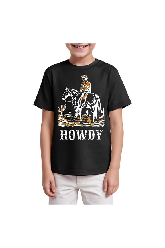 Toddler Baby Boy Howdy Shirt Rodeo Western Graphic Letter Short Sleeve T-Shirt Kids Funny Cowboy Summer Tee Tops (Black, 11-12 Years)