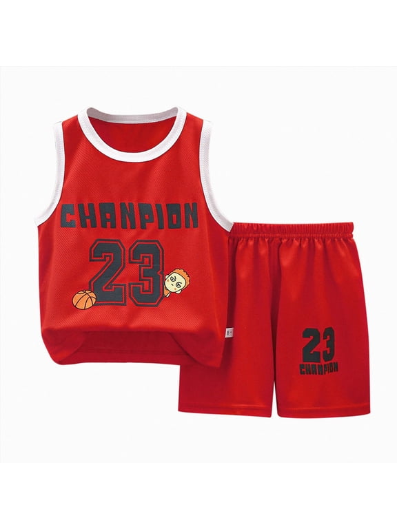 Toddler Baby Boys Basketball Outfit Toddler Kids Sports Shorts Set Summer Clothes Tank Top Track Shorts (Red, 3-4 Years)
