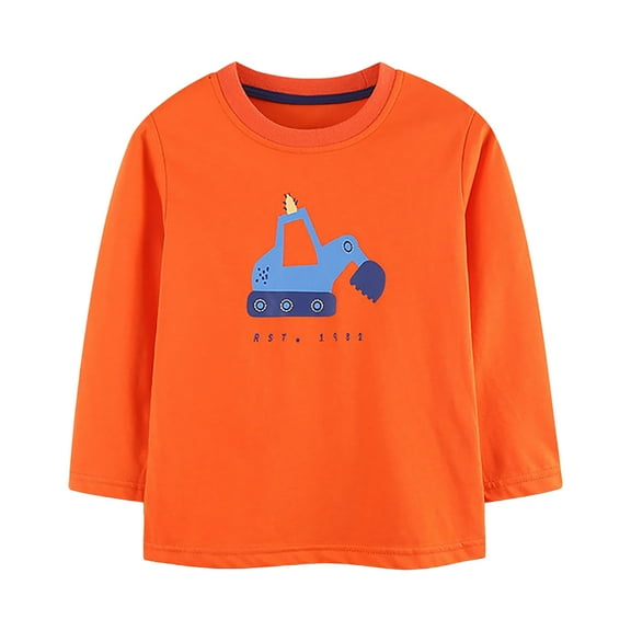 Ulanda Toddler Baby Boys Casual Long Sleeve Crewneck Dinosaur Excavator T-Shirt Cotton Basic Tops Shirt Clothes 2-7Years (Orange, 2-3 Years)