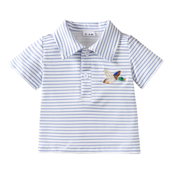 Ulanda Toddler Baby Boys Girls Embroidery Polo Shirt Striped Print Short Sleeve Lapel Button Down Shirts Summer Clothes (Blue, 0-6 Months)