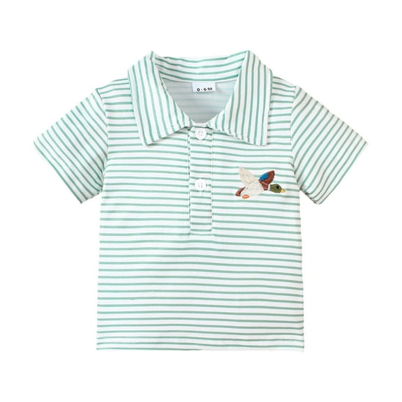 Ulanda Toddler Baby Boys Girls Embroidery Polo Shirt Striped Print Short Sleeve Lapel Button Down Shirts Summer Clothes (Green, 4-5 Years)