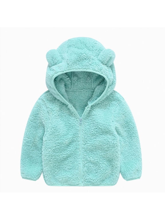Toddler Baby Fleece Zip up Hoodie Girls Bear Ear Fuzzy Jacket Hooded Teddy Coat Winter Outwear Windproof Thicken Coat (Sky Blue, 3-4 Years)