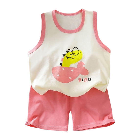 Ulanda Toddler Baby Girl Boy Summer Clothes Cute Cartoon 2pcs Outfit Sleeveless Tank Top Cotton Gauze Shorts Coords (Pink, 7-8 Years)