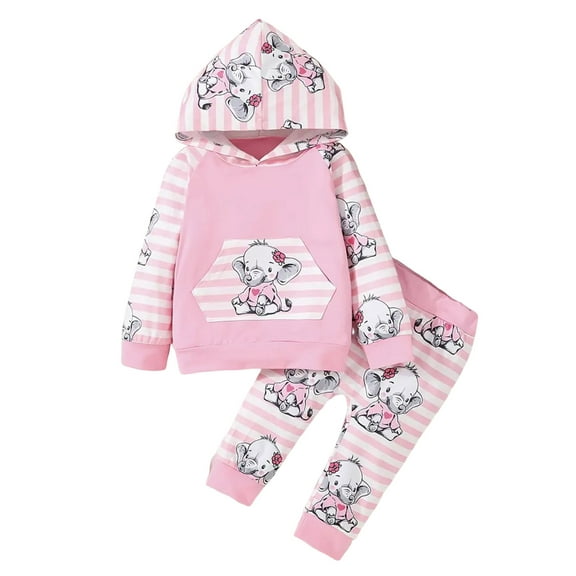 Ulanda Toddler Baby Girl Clothes Cartoon Long Sleeve Hoodie Sweatshirt Plaid Pants Set Fall Winter Baby Girls Outfits (Pink, 3-6 Months)