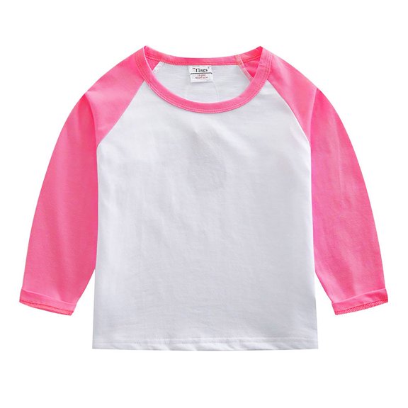 Ulanda Toddler Baby Girls Boys Long Sleeve Raglan Shirt Baseball Tee Cotton T-Shirt Kids Casual Athletic Tee Shirts Tops (Hot Pink, 5-6 Years)