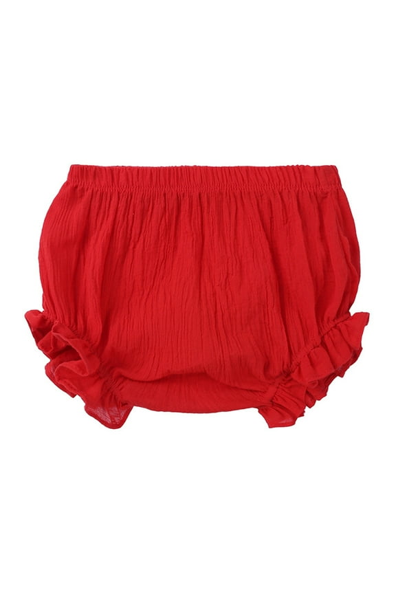 Toddler Baby Girls Boys Solid Color Cotton Linen Shorts Summer Bloomers (Red, 18-24 Months)