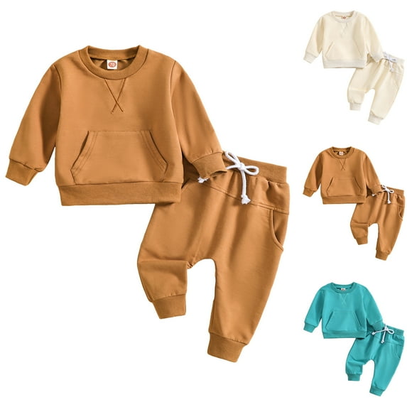 Ulanda Toddler Boy Fall Outfit 2-piece Baby Boy Solid Color Cotton Clothes Long Sleeve Shirt and Pant Clothing Set for Winter (Green, 3-4 Years)