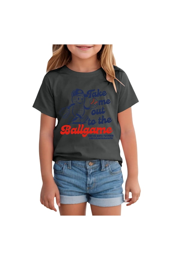 Toddler Boy Girl Baseball Shirts Take Me Out to The Ballgame T Shirt Cute Sport Tees Short Sleeve Tops Summer Clothes (Grey, 5-6 Years)